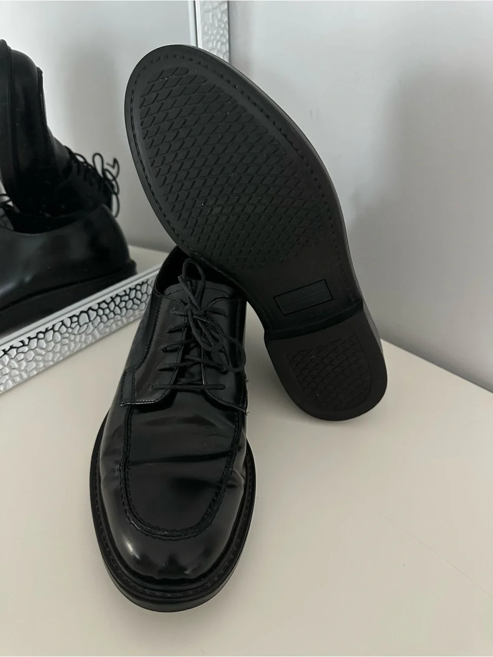 Bostonian Made in Italy Men's Black Leather Derby Shoes - Classic Lace-Up Sz 10